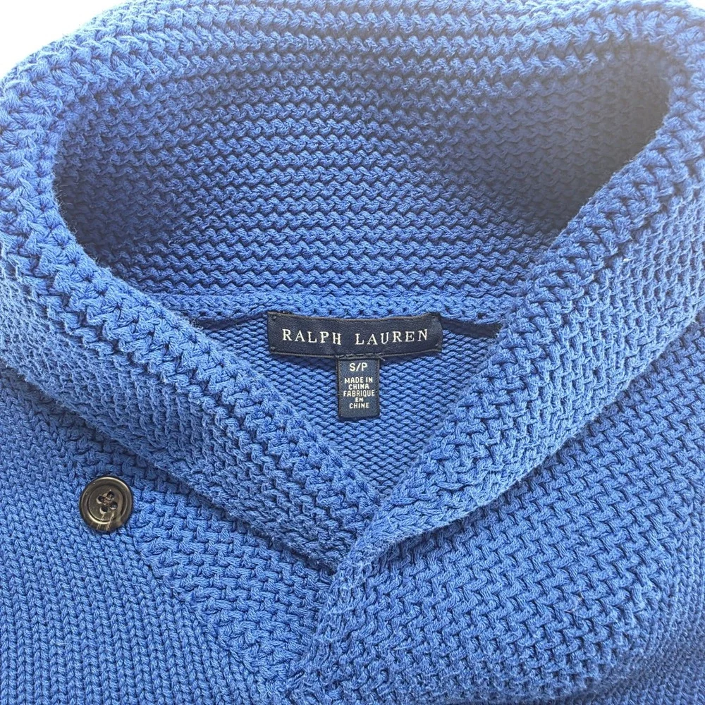 Ralph Lauren Kids Blue Shawl Collar‎ Sweater Cotton Knit Embroidered Pony S/P